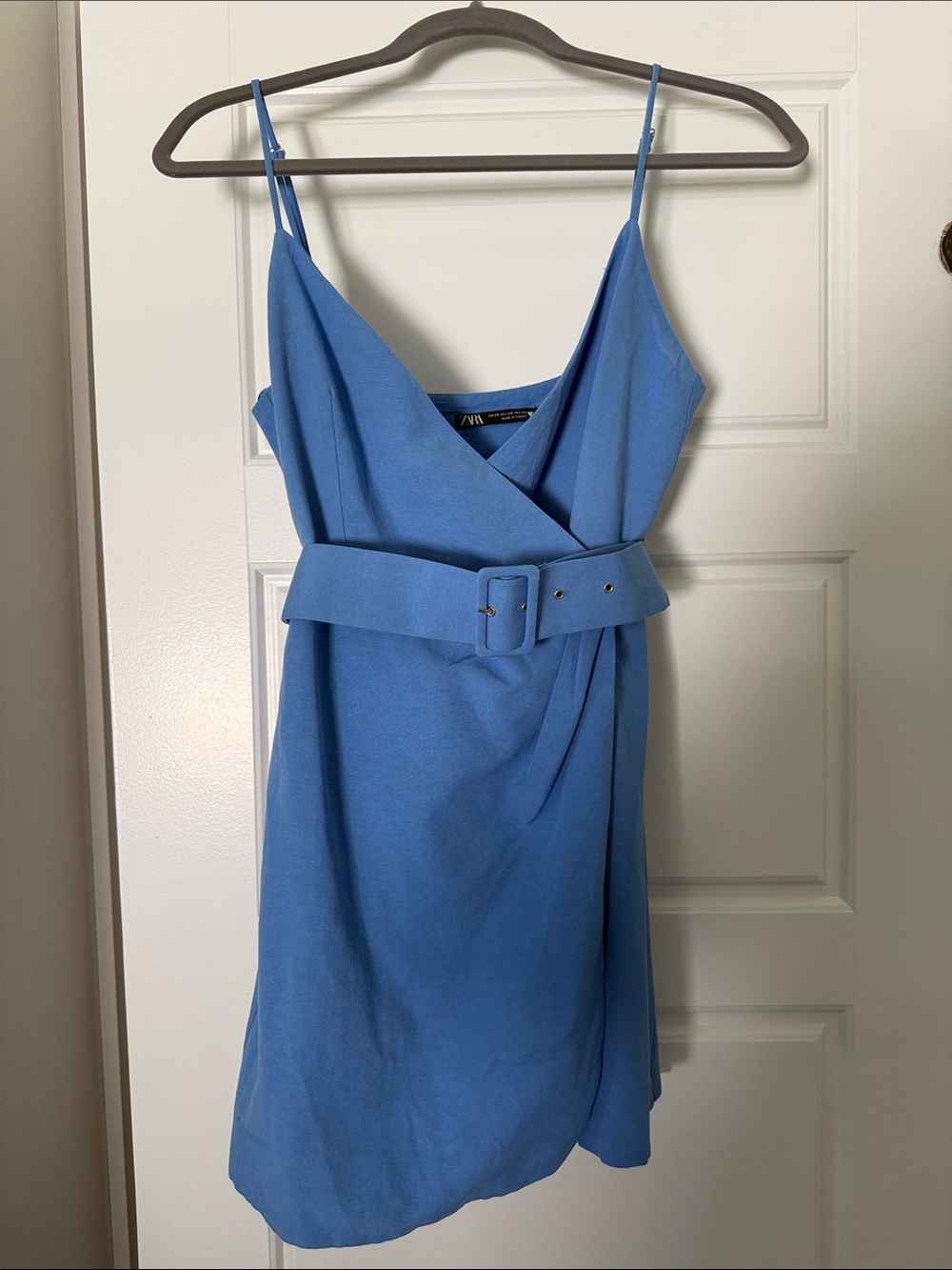 ZARA Cornflower Blue Belted Wrap Mini Dress